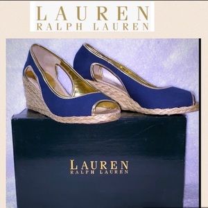 Ralph Lauren Charlotte Style Peep Toe Wedge Espadrilles